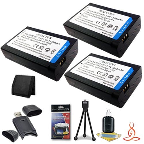 Three Halcyon 1850 mAH Lithium Ion Replacement Battery + Memory Card Wallet + SDHC Card USB Reader + Deluxe Starter Kit for Samsung NX30 Digital Camera and Samsung BP-1410