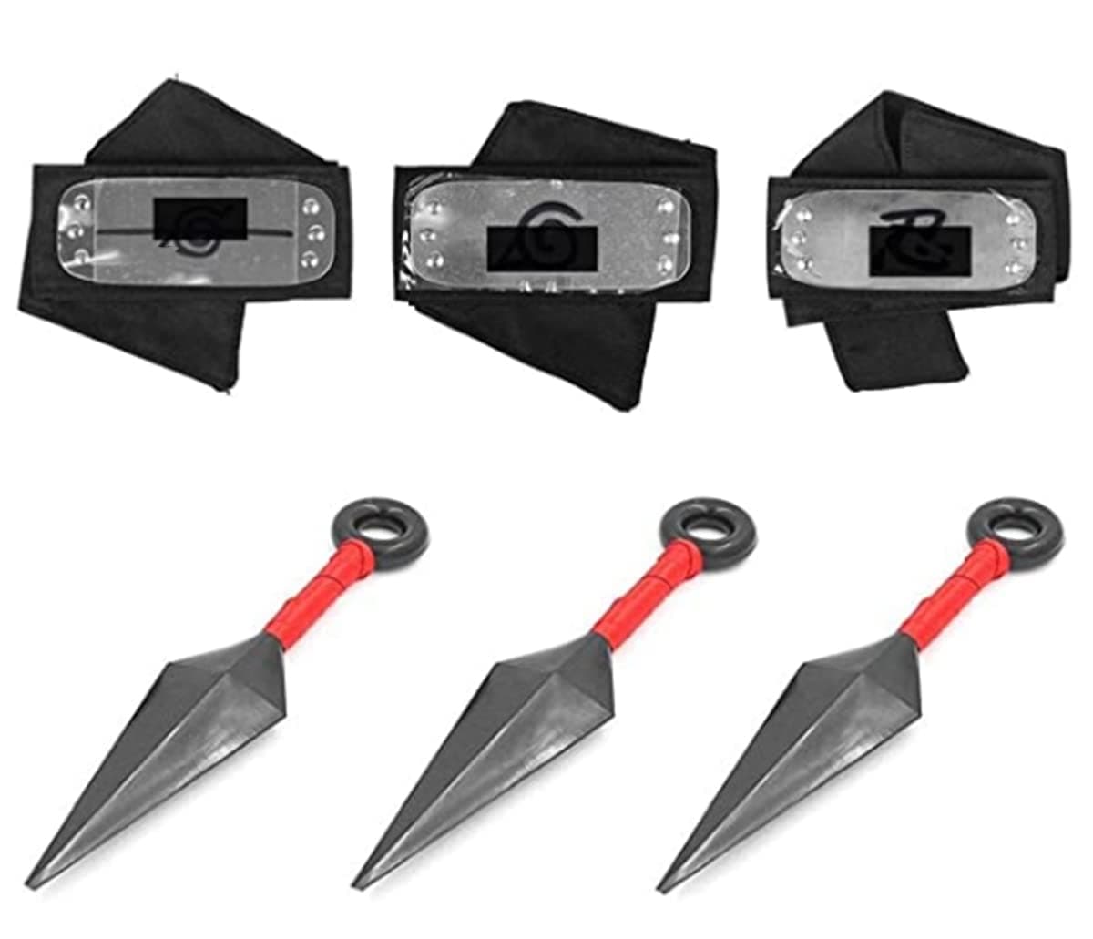 gzdssmb NinjaHeadband 3 PCS Metal Plated Headband and 3 Pcs Small Kunai Plastic Accessories Cosplay (Black)