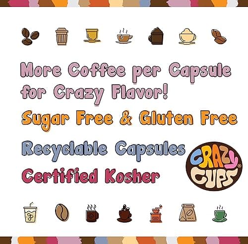 Crazy Cups 24 x Flavored Medium Roasted Hot or Iced Coffee Assorted Recyclable Capsules for Keurig K Cup Brewers
