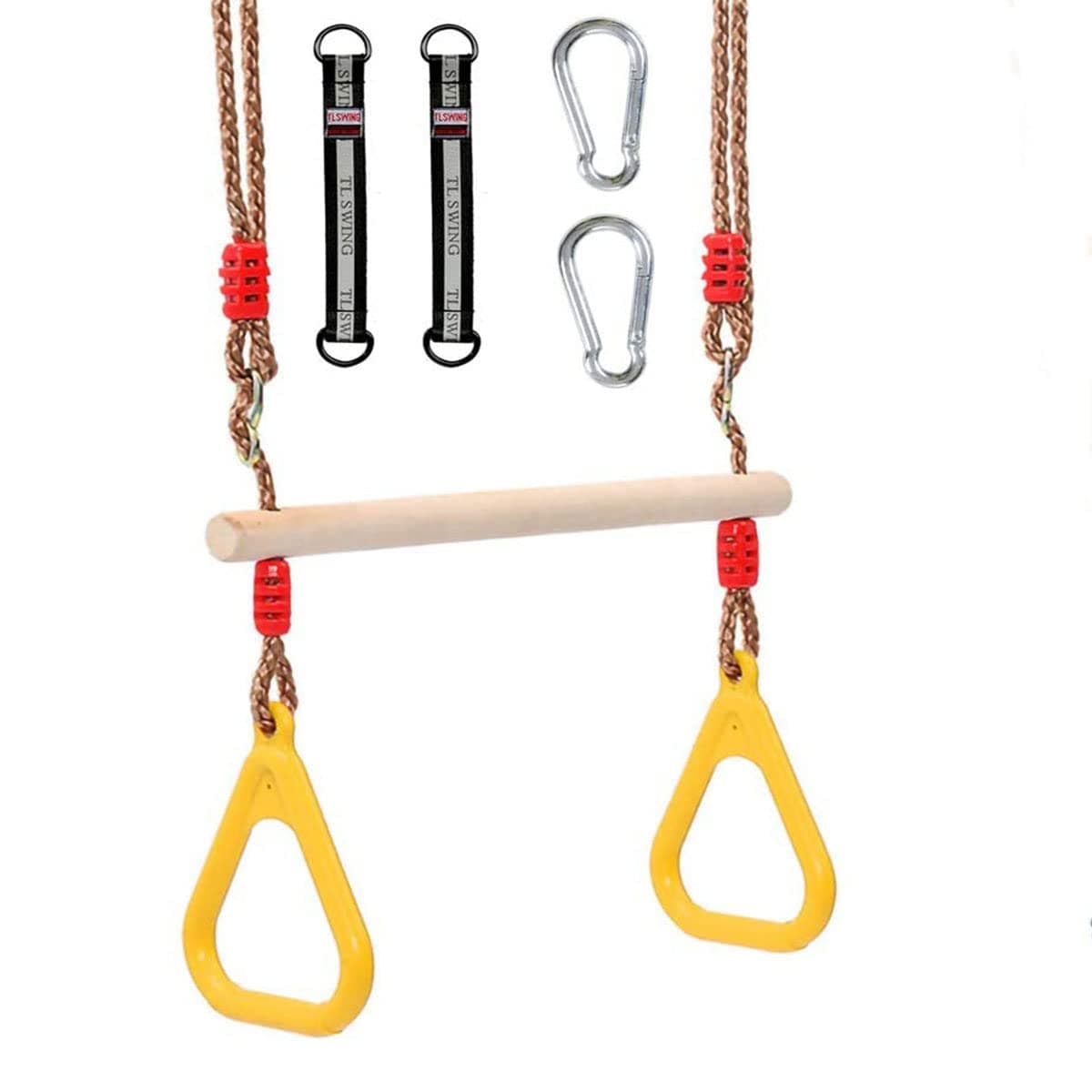 Trapeze bar,Morwealth Multifunctional Children's Wooden Trapeze Swing with Plastic Rings Gymnastics Rings for Hanging Up to 120 kg for Indoor and Outdoor Use