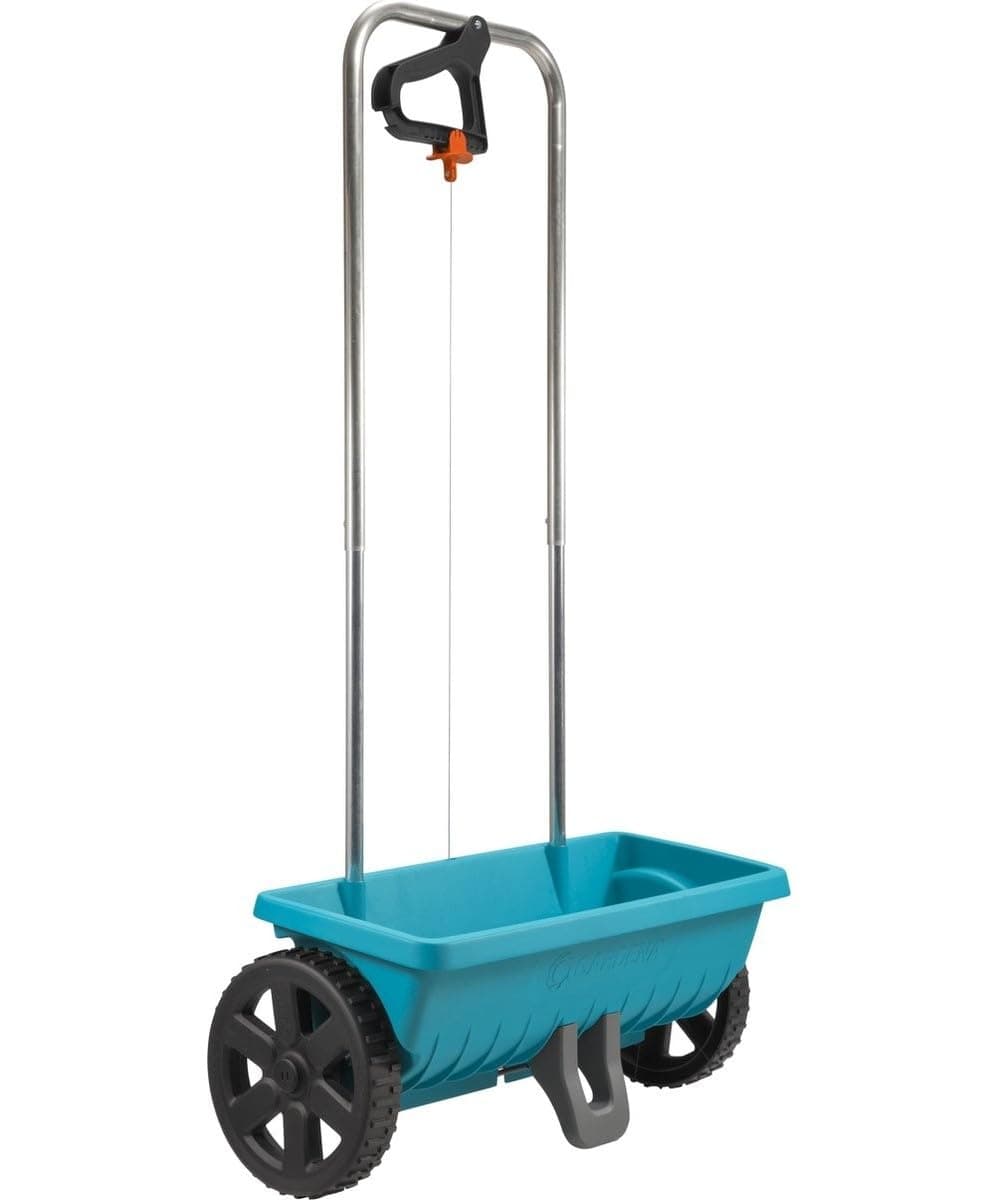 Spreader L: Universal spreader for delivering fertiliser, seeds, and salt, 45 cm spreading width, for about 400 m² of lawn area, 12.5 l capacity, with a locking slide (432-88)