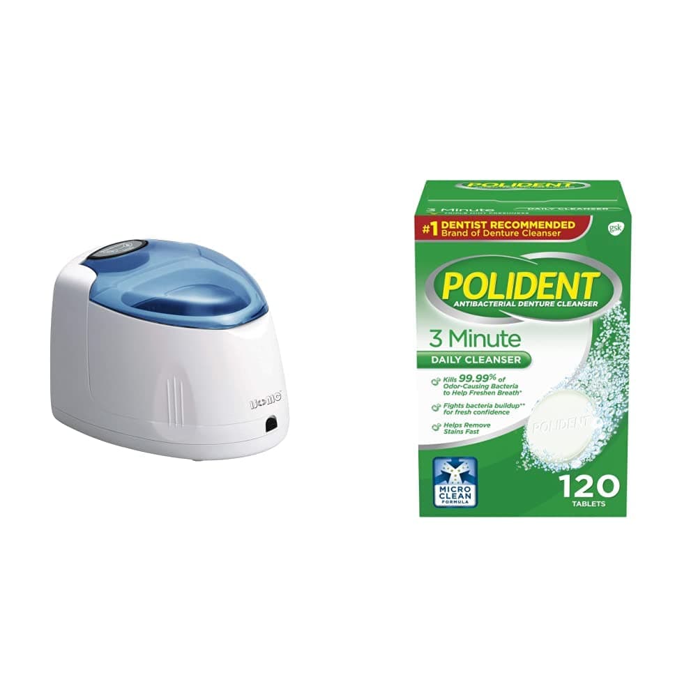 iSonic F3900 Ultrasonic Denture/Aligner/Retainer Cleaner Bundle with Polident 3 Minute Denture Cleanser Tablets (120 Count)