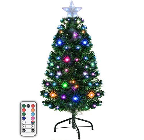 Holiday Essence 3 Foot Prelit Led Premium Hinged Artificial Christmas Pine Tree with Solid Metal Legs 100 Color Changing led Lights, with 5 LEDs Star Tree Topper, 96 Tips,UL Listed
