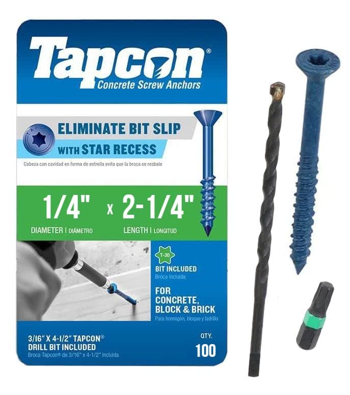Tapcon 1/4" x 2-1/4" Star Torx Head Concrete Anchor Screws 3187407V2 | 100 Pack | Drill Bit Included