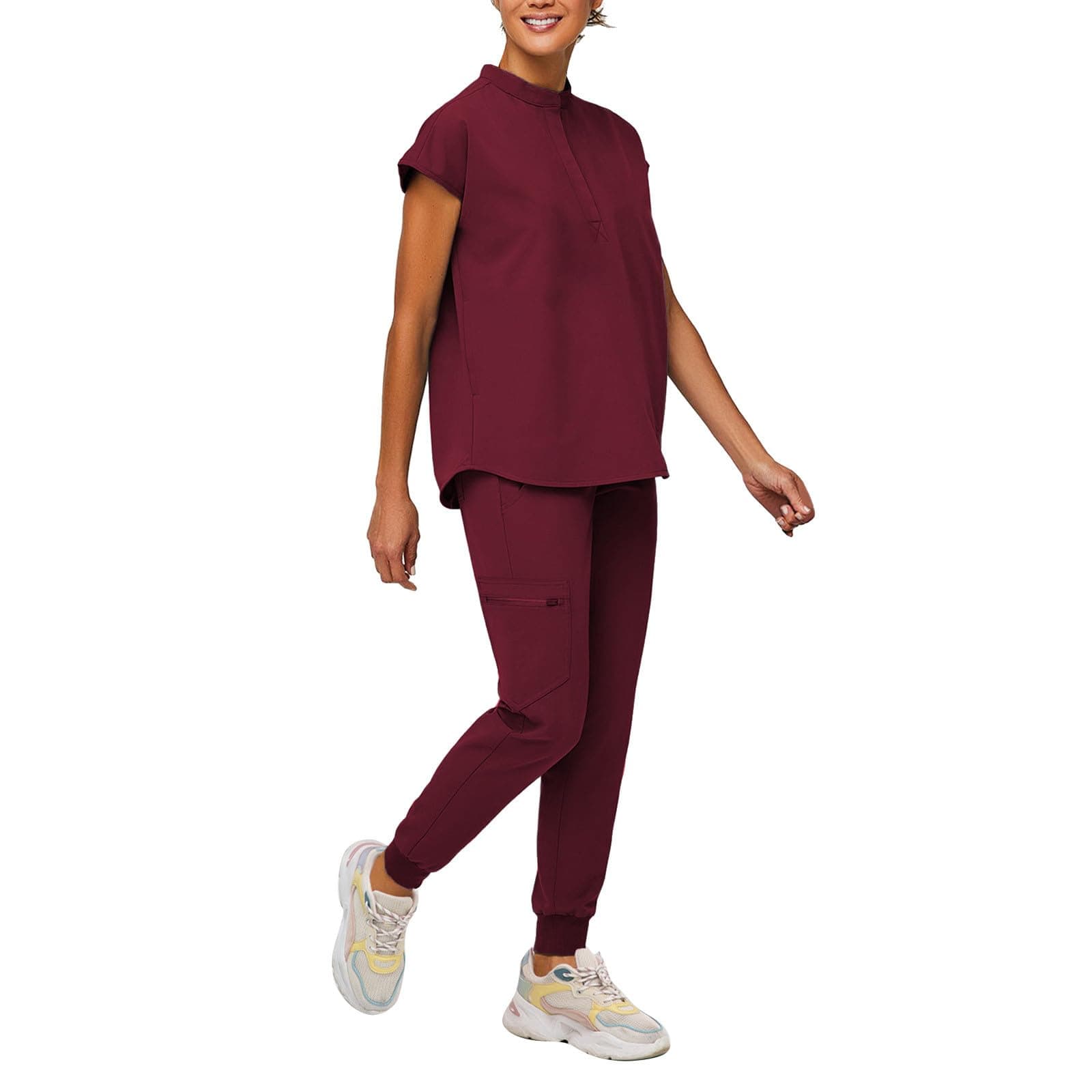 Scrub Sets for Women Uk Uniform Healthcare Hospital Workwear Nurses Top Office Work Set for Ladies Scrub Set Women Uniform Healthcare Beauty Tunic Work Tops Care V-Neck Short Sleeve Spa Nail Salons
