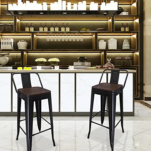 H JINHUI Bar Stools Set of 4, Wooden Bar Chairs, Kitchen Counter Breakfast Bar Stool with Wooden Seat, Kitchen Stools with Footrest for Home Dining Living Room Pub Bar Table(Pack of 4, Black)