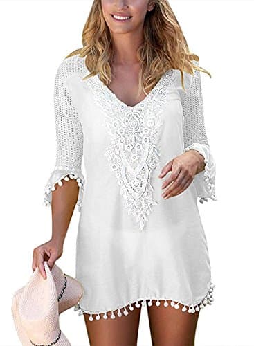 SVALIY Women’s Tassel Bathing Suits Bikini Swimsuit Swimwear Beach Cover UP Dress White 2XL