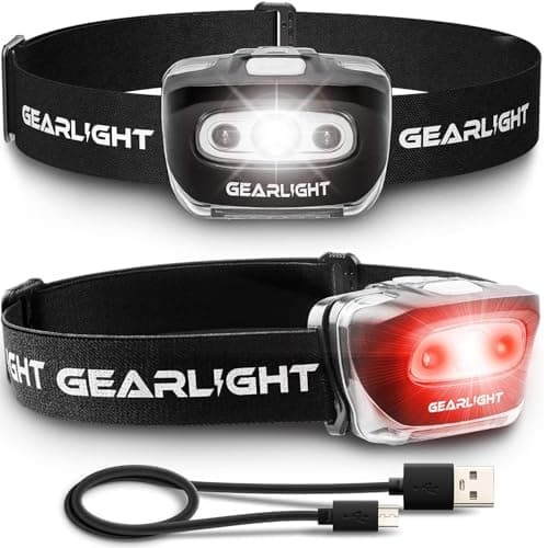 GearLight Rechargeable Headlamp Flashlight S500 [2 Pack] - Running, Camping, and Outdoor LED Headlight Headlamps - Head Lamp Light for Adults, Kids, Emergency Gear Supplies Accessories