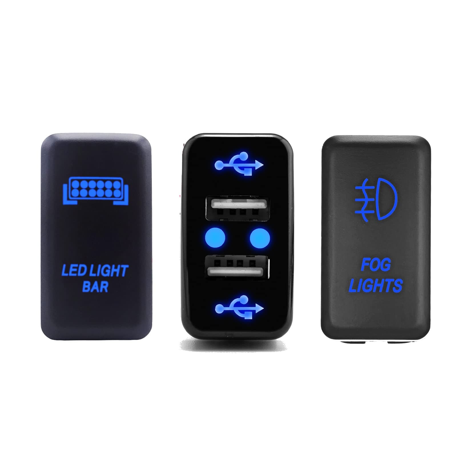WeiSenBlue Push Switchs LED Light Bar & Fog Lights ＆ Dual USB Power Charger ON-Off with Connector Wire Compatible with Toyota Tacoma Tundra 4Runner etc