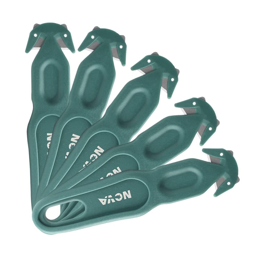 Safety Cutter Tool, Ergonomic Film Cutting Blade, Box, Strap, Carton and Package Opener (Green, 5 Pack)