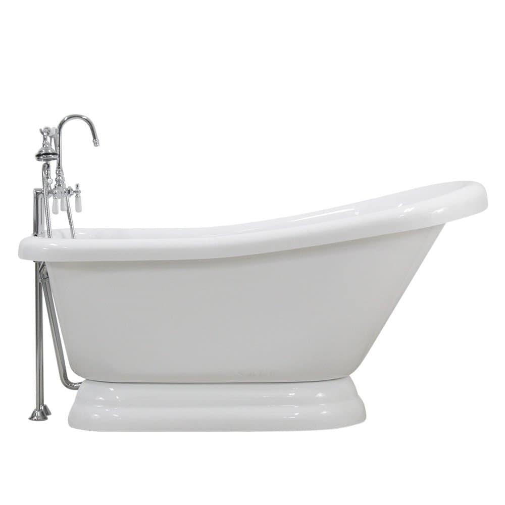 Baths of Distinction 57" Double Walled CoreAcryl Acrylic Single Slipper Pedestal Tub & Faucet Pack