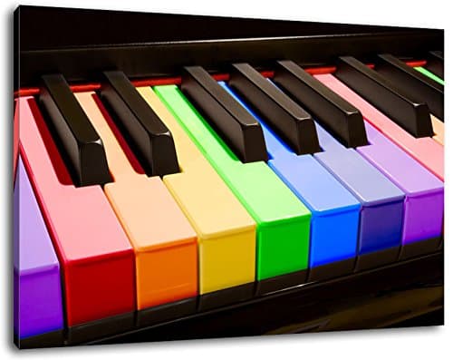 Colorful piano keys, Rainbow Colours, Size: 120x80 cm, painting on canvas-covered, huge XXL images fully and completely framed with stretcher, art print on wall picture with frame, cheaper than painting or picture, no posters or poster