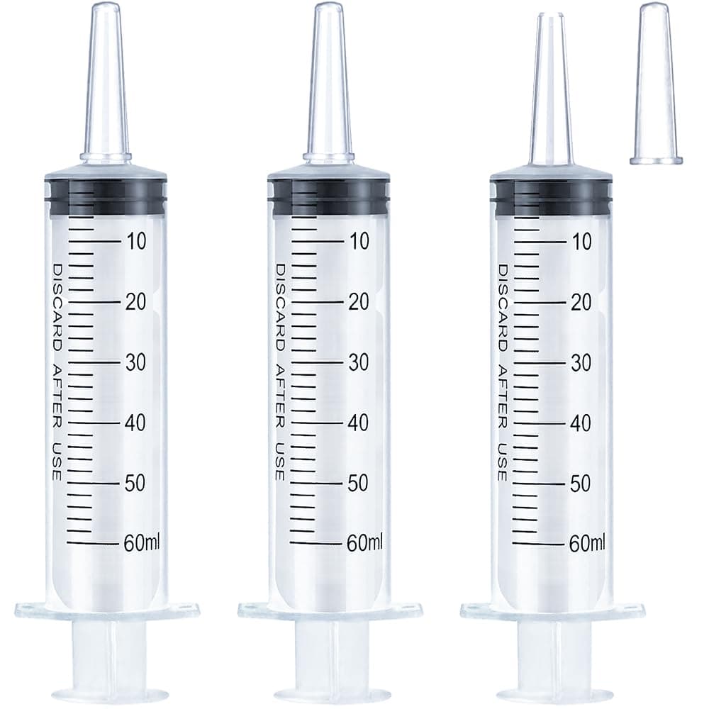HiMo 60ml Syringe for Liquid, Oral, Scientific Labs, Measurement, Dispensing, Catheter Tip with Cap- 3 Pack 60ml Syringes