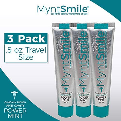 MyntSmile Cosmetic Dental Toothpaste Cream for Porcelain Veneers and Crowns - Anti-Cavity Whitening Power Mint - Travel Size .5 oz (Pack of 3)