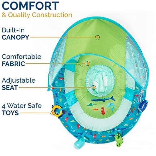 SwimWays Baby Spring Float Splash N Play, Baby Float with Canopy & UPF Protection, Baby Pool Toys & Swimming Pool Accessories for Kids 9-24 Months