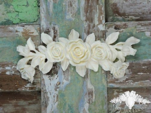 Shabby Chic Moulding Applique Large Rose Bouquet Swag Pediment Roses Floral Decorative Furniture Trim Embellishment Onlay