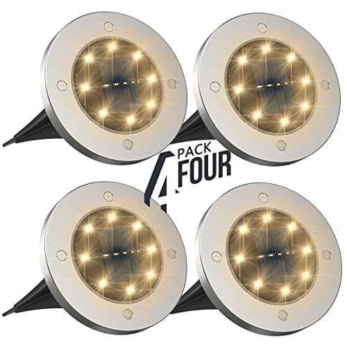 Tysonir Solar Ground Lights，Disk Lights Solar Powered 8 LED ，Outdoor in-ground Solar Lights for Landscape Walkway Lawn Steps Decks, LED lamp, Waterproof(Warm White)