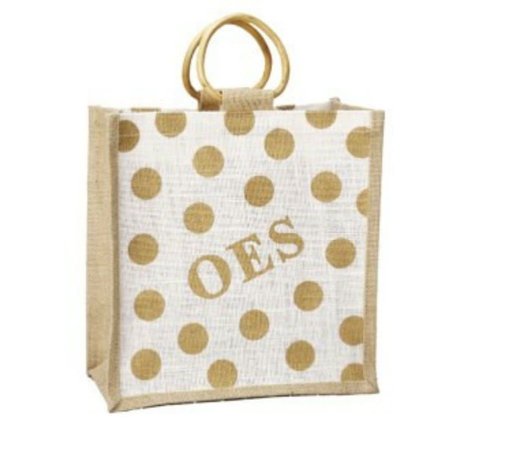 OES Jute Canvas Wooden Handle Tote Bag - Eastern Star (Mini Polka Dot)
