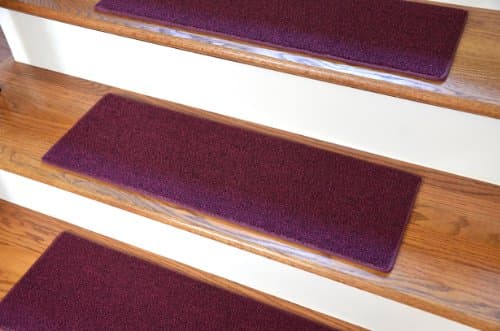 Dean Non-Slip Tape Free Pet Friendly DIY Carpet Stair Treads/Rugs 27" x 9" (15) - Color: Burgundy
