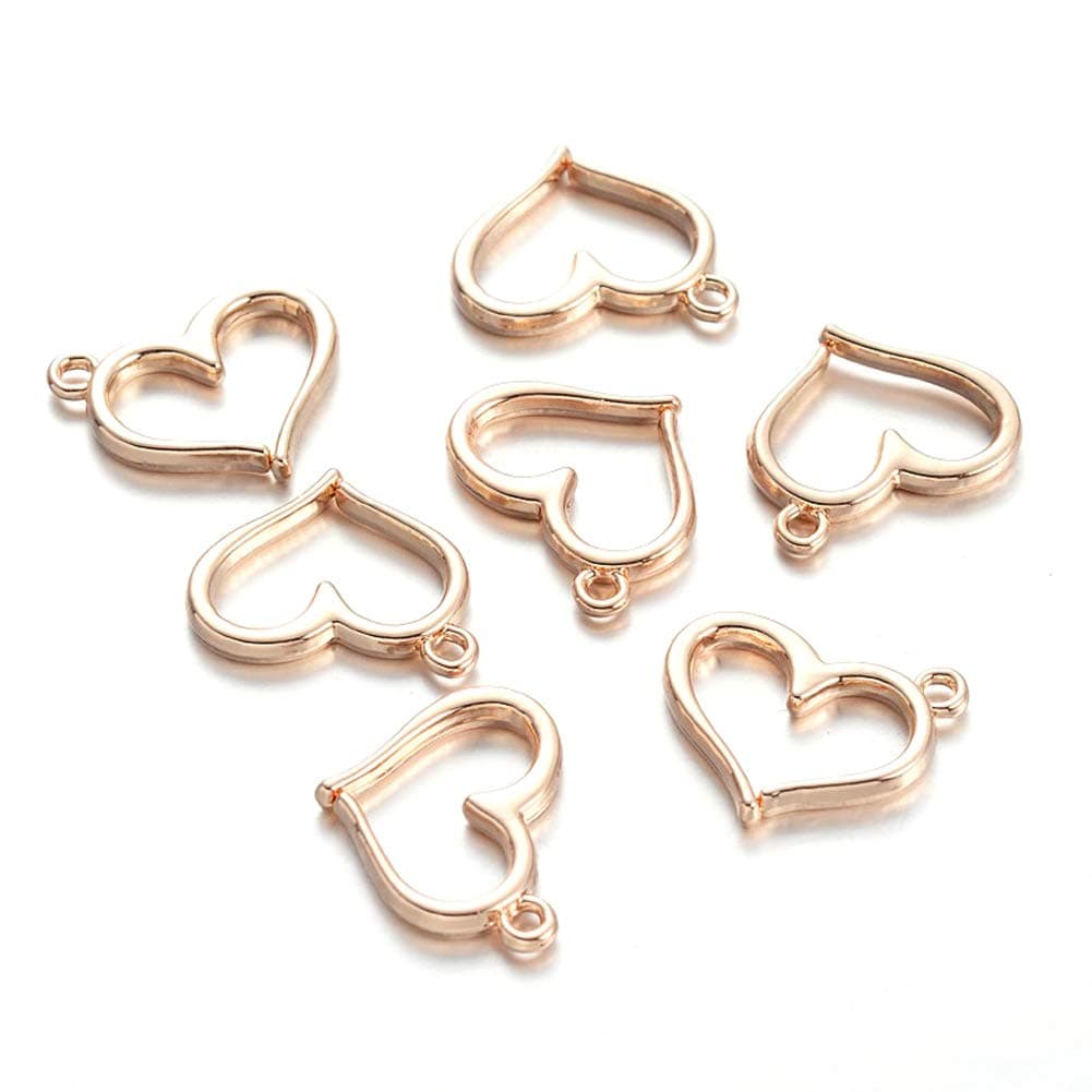 KISSITTY 25pcs Light gold Heart Charms Open Heart Floating Pendants for Bracelets Necklace Making Valentines Gifts 13x15x2mm