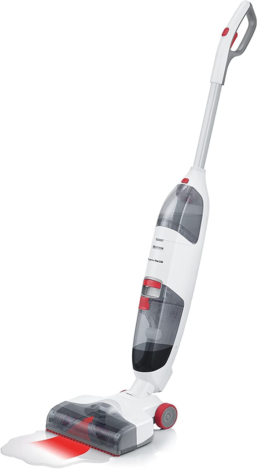 Severin SC 7148 Wet Floor Cleaner for Hard Floors, 22.2V Lithium-Ion Battery, Includes Special Brushes, Hygenius Free Li 30, White/Red/Grey [Energy Class A+]