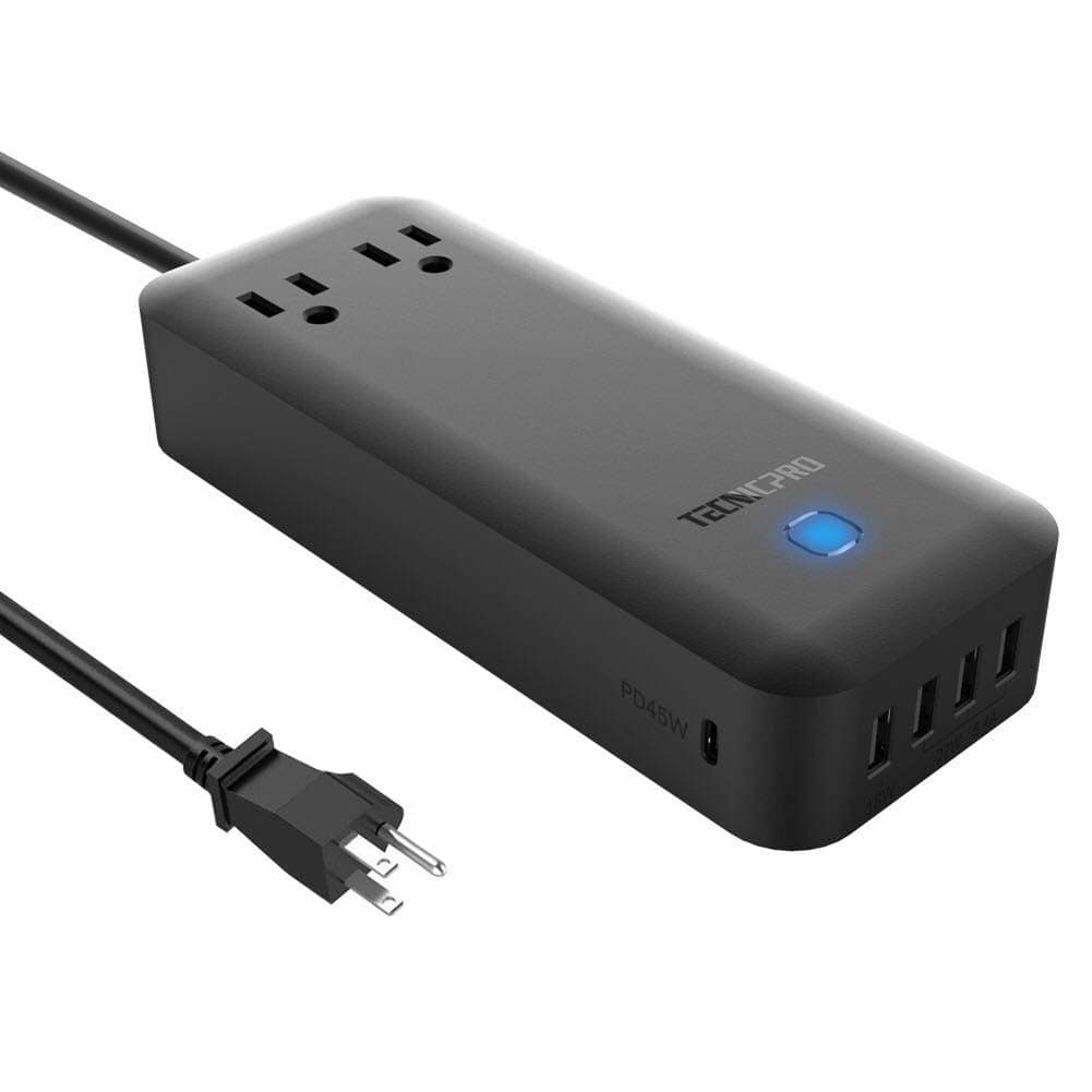 EUASOO USB C PD Charger Total 90W with 4 USB (1 QC 3.0 Fast Charging Port) and 1PD 45W Ports Station with Double Outlets for Apple MacBook Pro/Air Nintendo Switch and iPhone X Samsung Galaxy S8