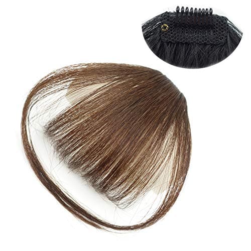 Xiaoliangyiyz Human Hair Bangs Clip in Hair Extensions Air Fringe Handmade Flat Bangs (Flat Bangs with Temples, Light Borwn)