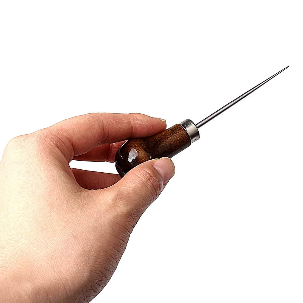 EUBags Awl Tool, 2 PCS Gourd Shape Wooden Handle Scratch Awl For Leather Hole Punch Awl Maker Tool