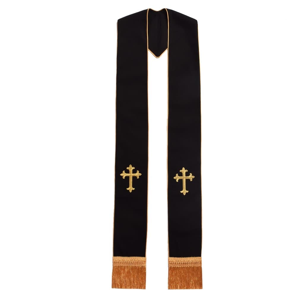 Clergy Mass Black Stole Cross Embroidery