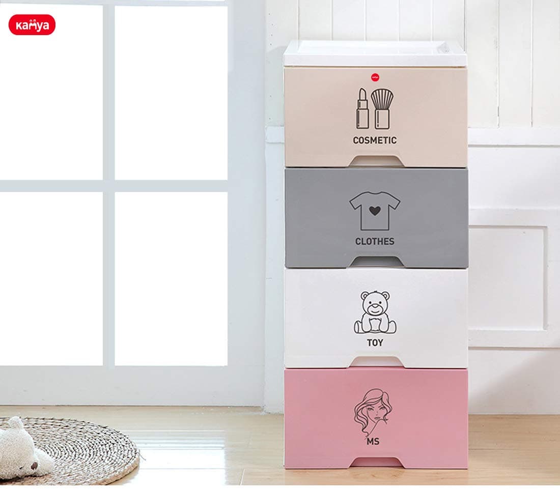 Kamya Fationable Standing Storage Cabinet Drawer for Clothes, Toys Organizer Unit 4-Drawer Polypropylene Plastic (Standard, Multicolor(Mr))