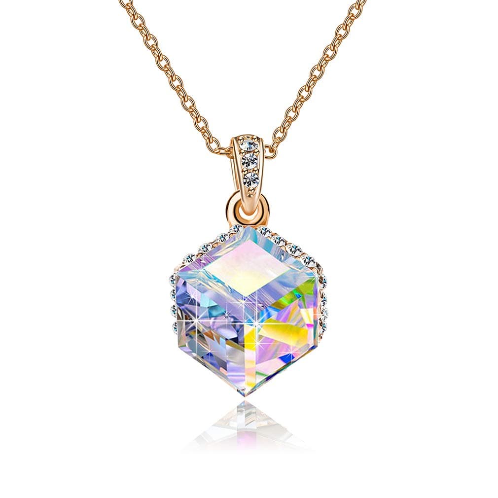 Color Changing Cubic Austrian Crystal Pendant Necklaces for Women 14K Gold Plated Hypoallergenic Jewelry