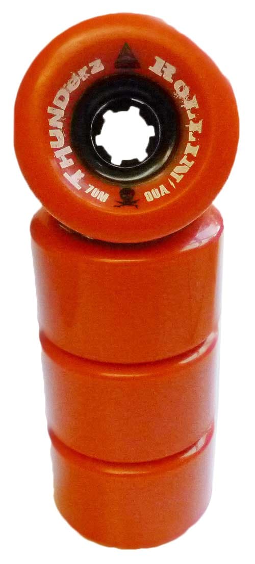 Aerial Wheels "Rollin THUNDERZ Longboard Wheels (Set of 4), 70 x 46mm/80 Durometer, Orange/White/Black