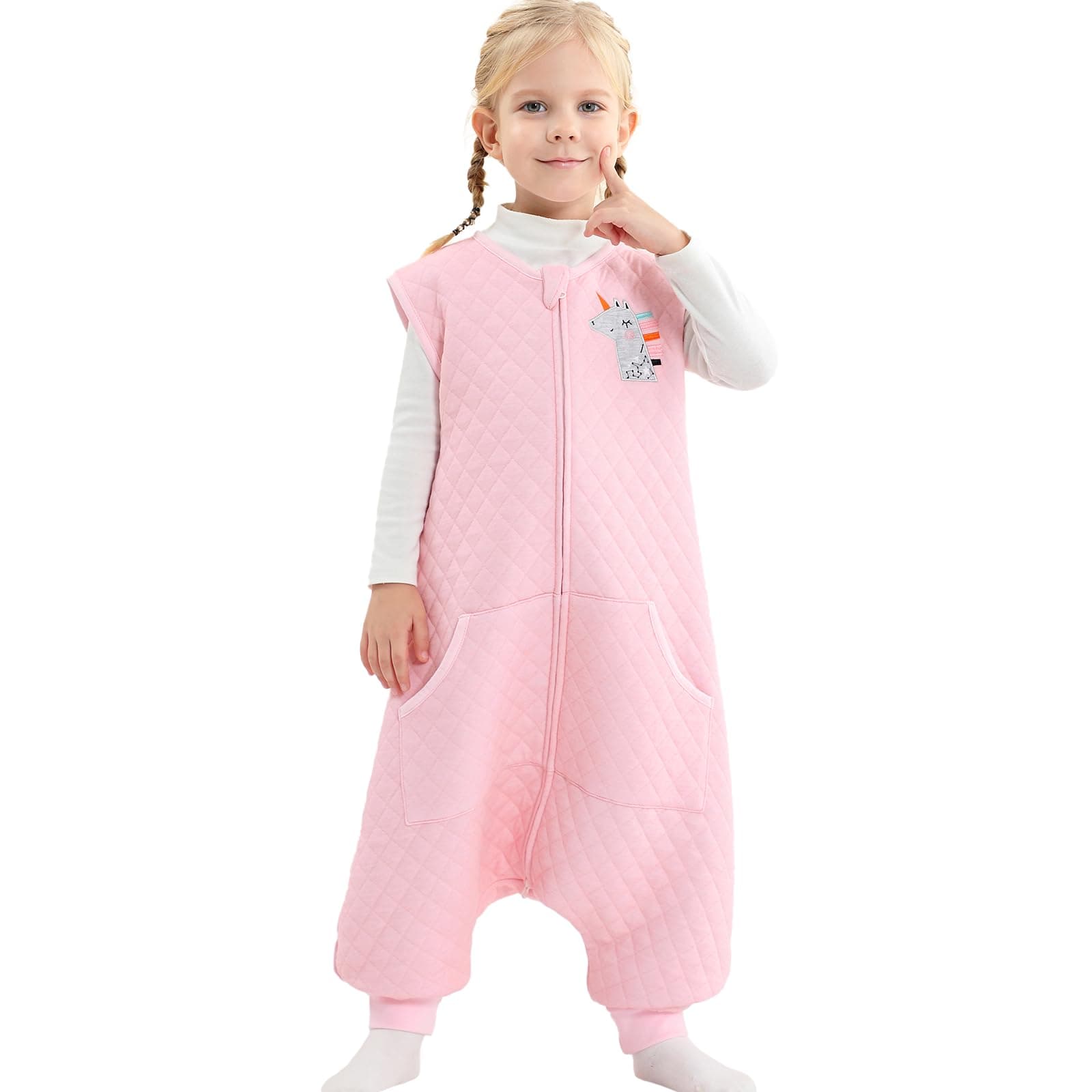 WONDAYBaby Toddler Sleep Sack with Feet 2.5 TOG Winter, Wearable Blanket with Legs, Toddler Sleeping Sack Long Sleeve (Pink, 3T-5T)