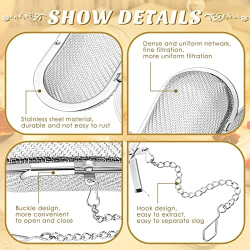 Hoolerry 3 Pcs Tea Ball Infusers Loose Leaf Tea Strainers Steeper Stainless Steel Mesh Floating Oval Filters 4.25 x 1.75 Inch for Kitchen and Home