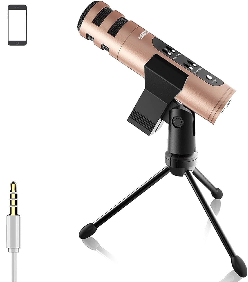 Music Recording Microphone with Desktop Tripod,Condenser Microphone Integrated Reverb Sound Effects for Phone Recording,Gaming,Podcasting and Karaoke Singing