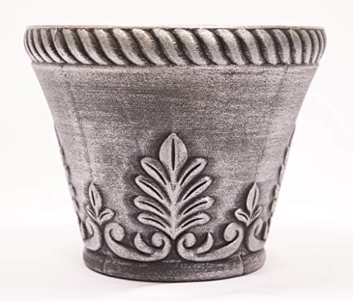 Rustic Venetian Look Plastic Planter 10X8 inches Flowerpot for Indoor, Outdoor, Garden, Patio, Office Ornaments, Home Decor, Long Lasting Reusable, Light Weight, Water Resistant (Silver)