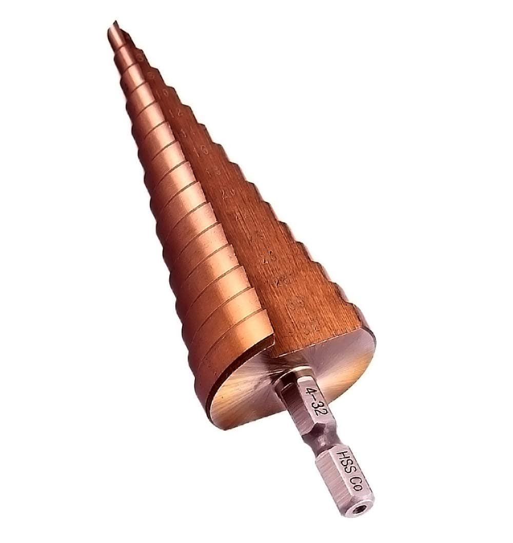 Meichoon Step Drill Bit 4-32mm HSS M35 Cobalt Drill Hex Shank Straight Slot Large Bit Pagoda Drill Hole Reamer Drilling Counterbore Cutting Enlarge Stainless Steel Quenching Steel Plate DC1606