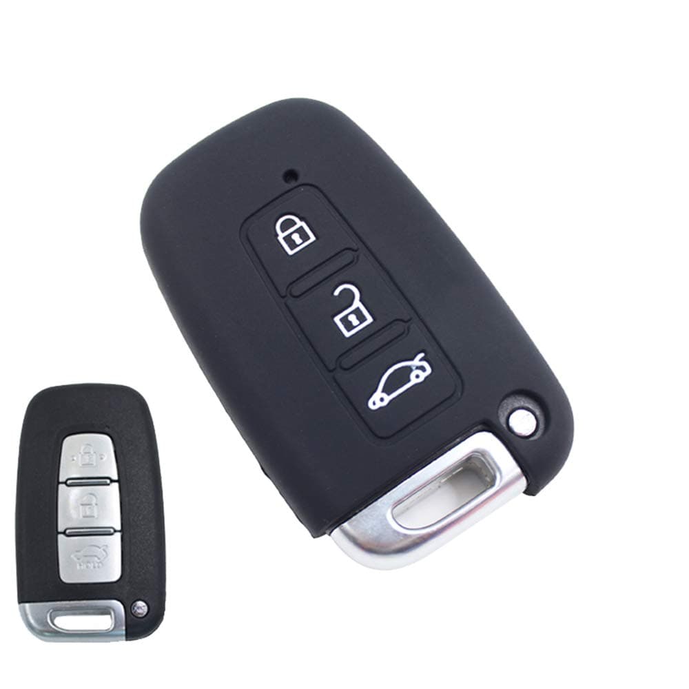 ECOiNVA for Hyundai Sonata Tucson Elantra Verna Reina Santafe IX45 Mistra IX25 New IX35 Silicone Car Key Case Fob Cover Remote Control Cases (I-Black)