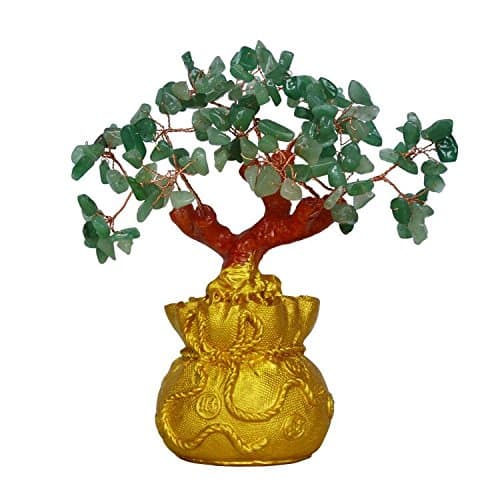 Parma77 Handmade Feng Shui Pale Gold Money Bag Crystal Gem Stone Money Tree Decoration for Wealth and Luck Desk Office Decor (Aventurine)