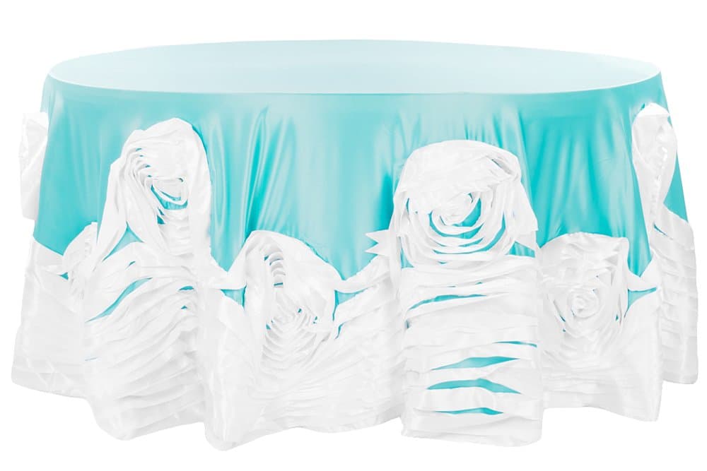 Large Rosette Flower Tablecloth 120" Round - Turquoise & White