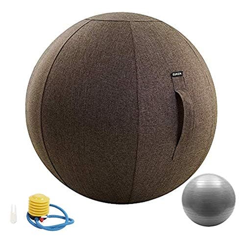 Guken Sitting Ball Chair with Cover, Exercise Elastic Yoga Ball for Office and Home Muscle Training Fitness Stability Ball with Pump and Handle (75cm, Chocolate)