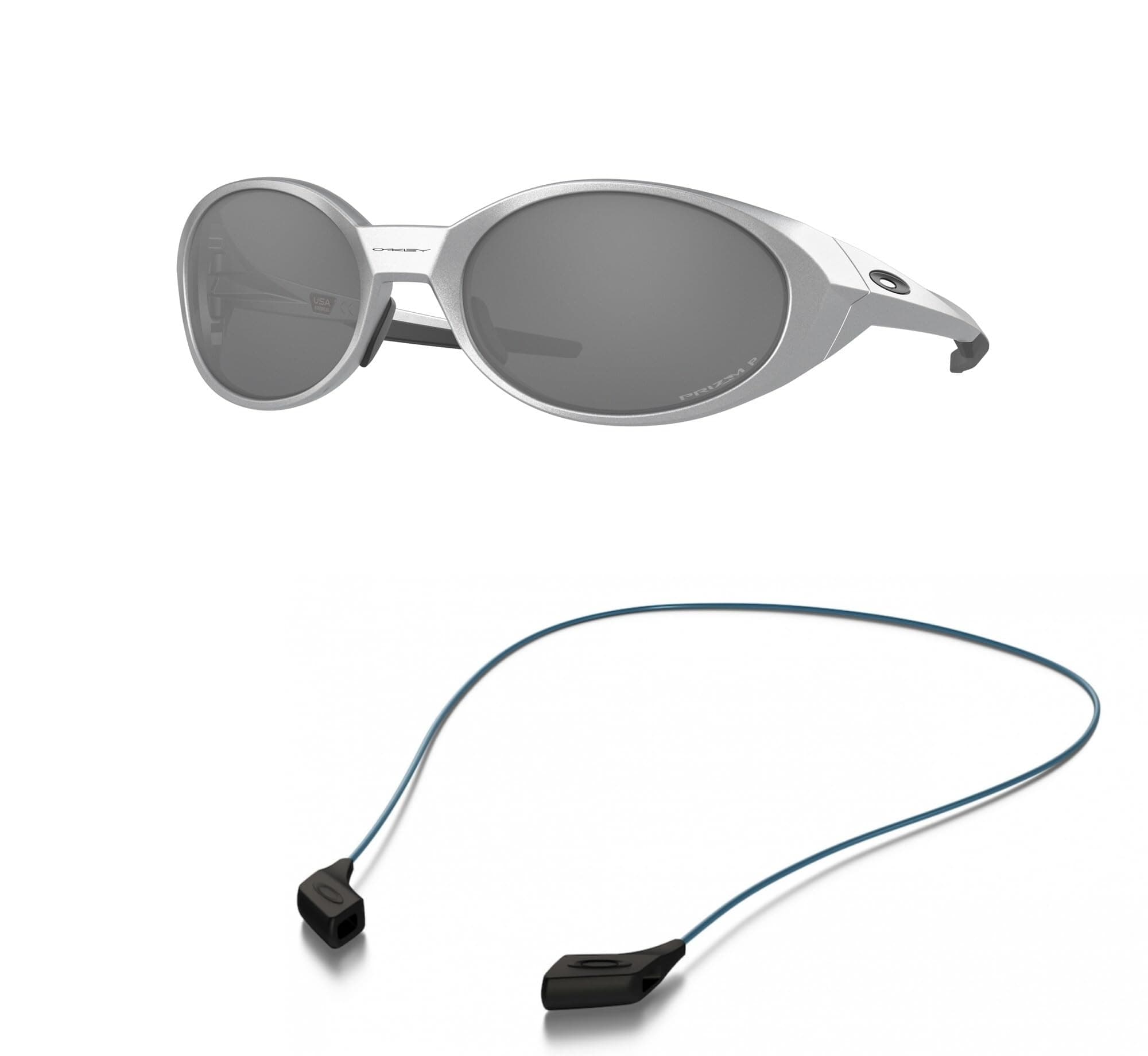 Oakley OO9438 Sunglasses Bundle: OO 9438 943805 Eyejacket Redux Silver Prizm B and Small Blue leash Accessory kit