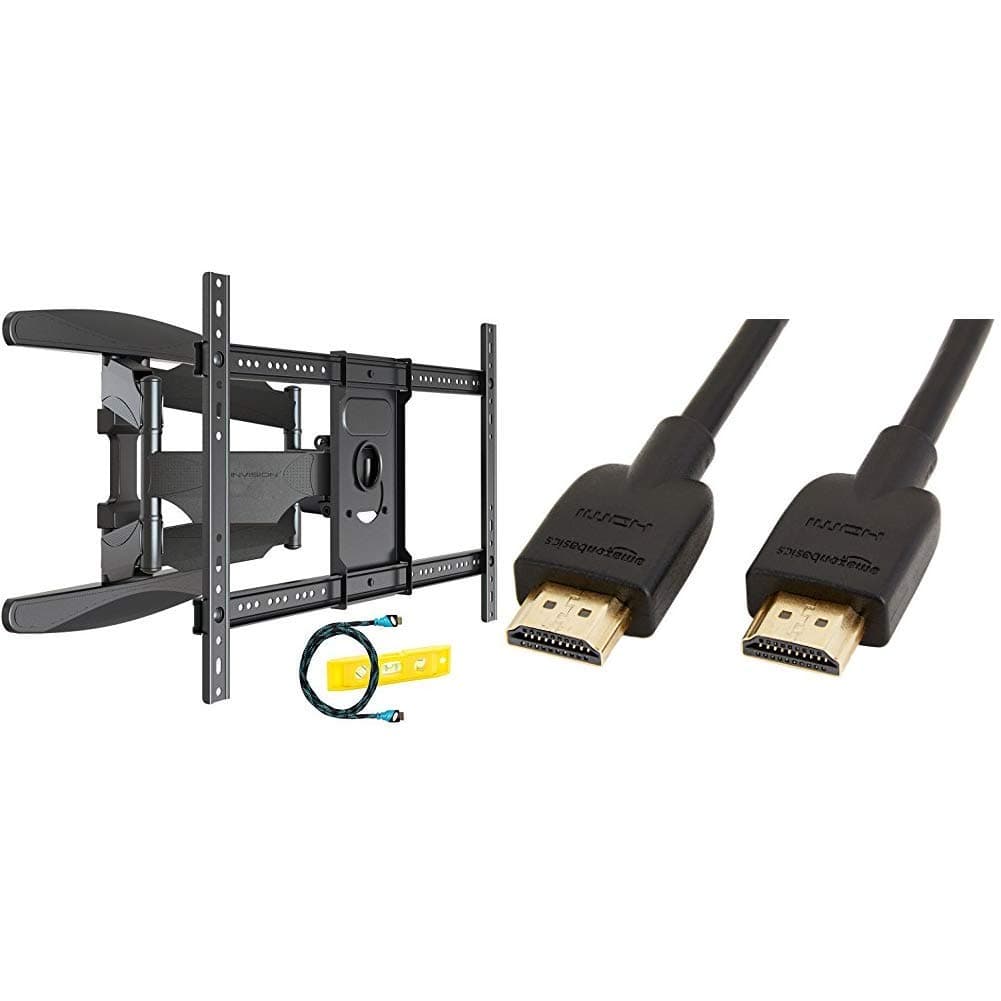 Invision® TV Wall Bracket Mount For 37-70 Inch LED LCD Plasma & Curved Screens – Includes HDMI Cable & Spirit Level (HDTV-DXL) & Amazon Basics High-Speed 4K, Ultra HD, HDMI Cable - 10 Feet (3-Pack)