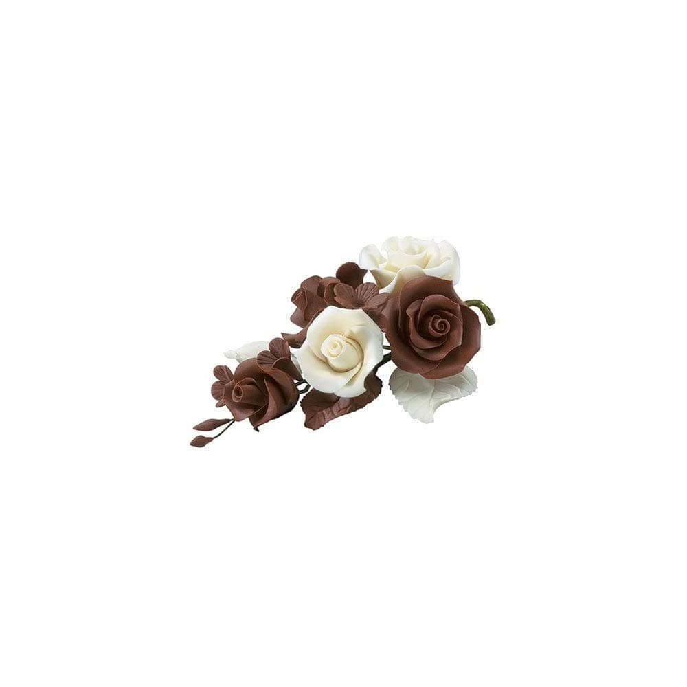 Chocolate Rose Flower Anniversary Wedding Cake Spray Sugar Paste Topper