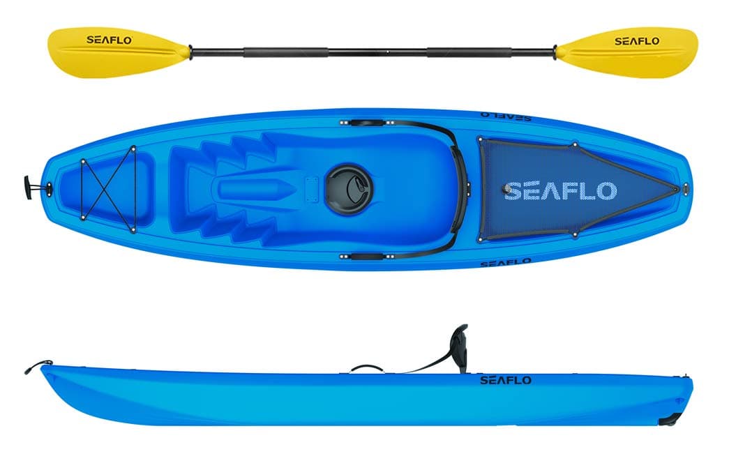 Seaflo Sit on Top Kayak with Paddle and Fishing Rod Holder - Blue