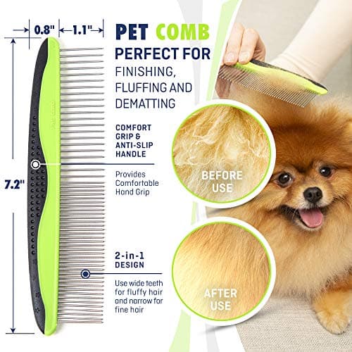 REXIPETS Dog & Cat Brush & Comb Pet Grooming Set - Double Side (Large) - Ultimate Deshedding Tool - Lice and Flea Removing - Perfect Groomer's Tools - Strong Grip and Soft Bristles