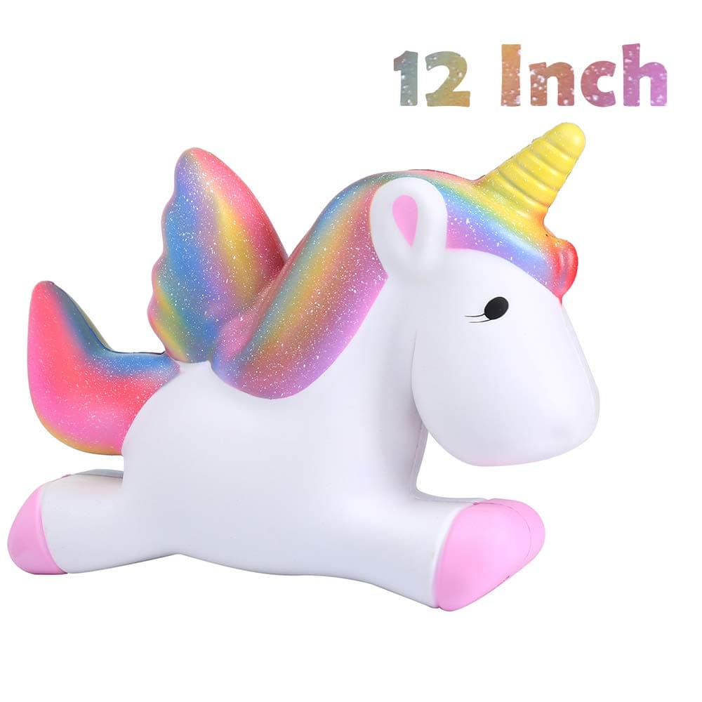12 Inch Giant Horse Squishy, Cute Rainbow Scented Soft Squishies Package, Slow Rising & Stress Reliever Squeeze Toys, Birthdays/Office Gifts, Party Favor for Girls/Kids/Boys