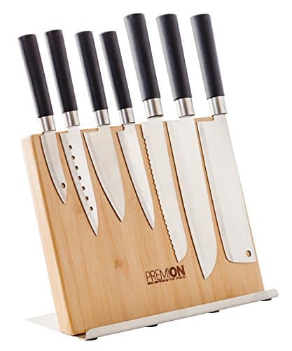 PREMION 12" Magnetic Bamboo Knife Holder for light knives, Wooden Knife Block, Kitchen Counter Rack, Eco Magnet Strip Hold up to 8 Knives (not included)