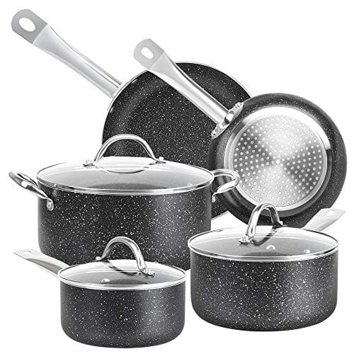 DUKE’S HOME Hard-Anodized Nonstick 8 Piece Cookware Set Stone-Derived Coating, Pans and Pots of 8”, 9.5” Frying Pan, 1.5Qt, 2Qt Saucepan & 5Qt Stockpot with Lids for Gas, Electric, Ceramic, Induction