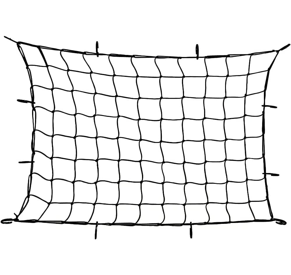Upgraded Latex Bungee Cord Cargo Net, Kindax 47" x 36" Cargo Net with 12 Big Removable Hooks Stretches to 80" x 60" for The Secure Carrying on Roof Luggage Rack, Cargo Carrier and Pickup Truck Bed